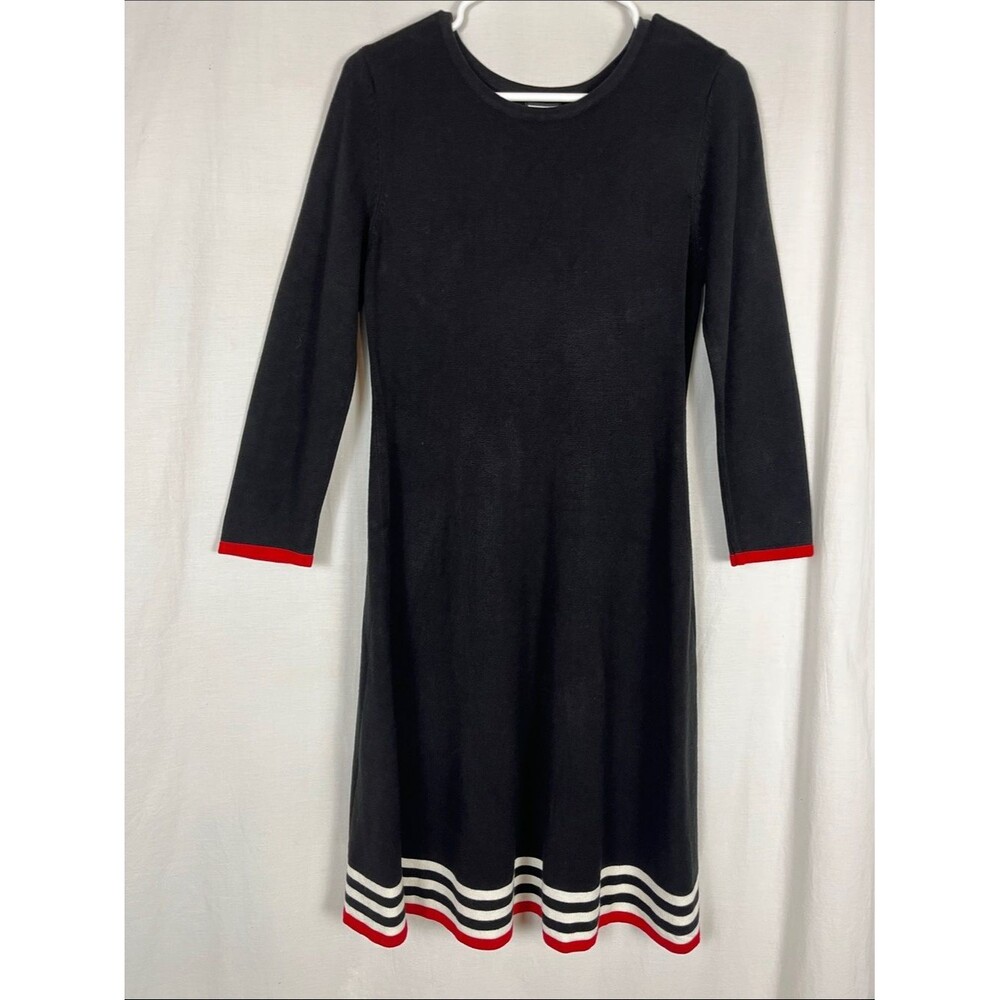 JH Black Midi A Line Dress with Red and White Stripes